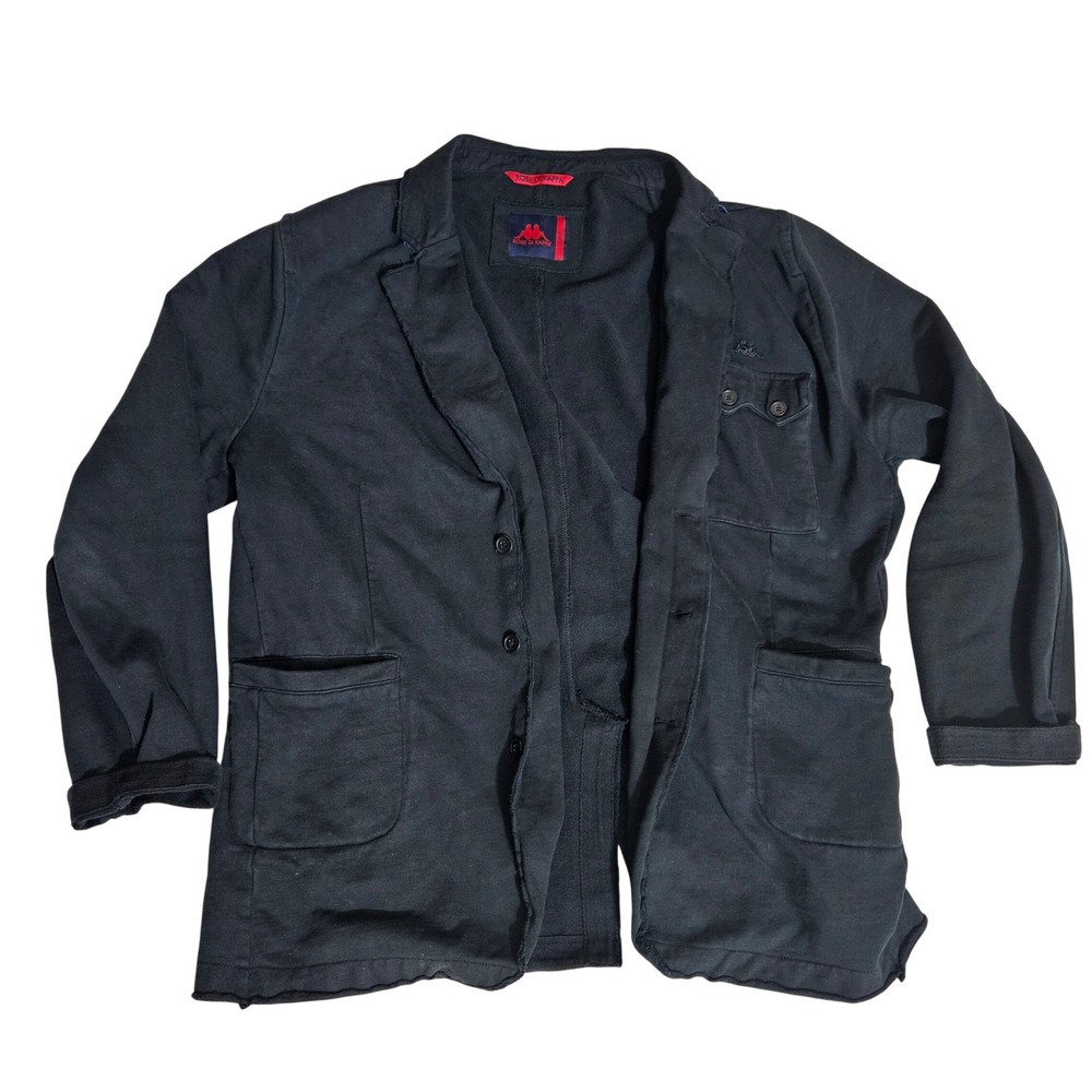 Robe Di Kappa Mens XL Black Cotton Knit Blazer Jacket Raw Edge Sweatshirt Coat